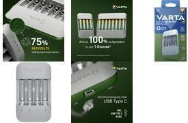 Carregador de Pilhas VARTA Eco Charger Pro Recycled 57683 101 111 (USB - AA, AAA - Cinzento)