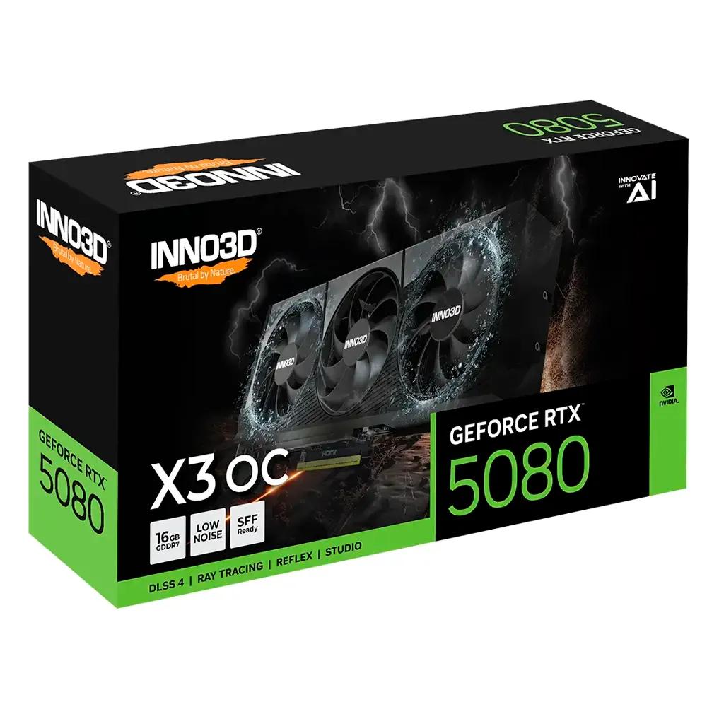 Placa Gráfica INNO3D GeForce RTX 5080 X3 OC (GeForce RTX 5080 - 30 Gbit/s - 16 GB - Preto/Cinzento), miniatura 3
