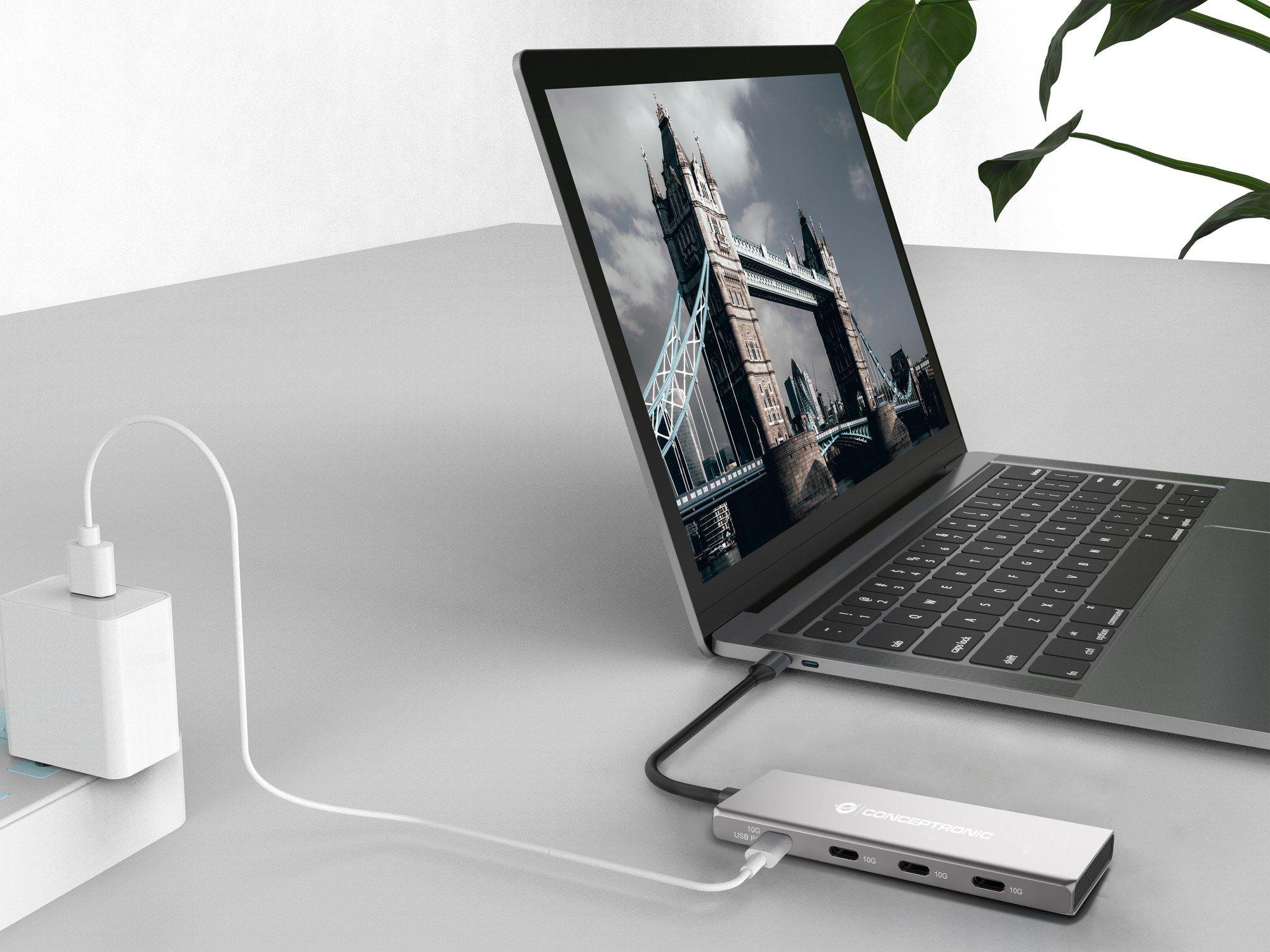 Hub USB-C CONCEPTRONIC HUBBIES16G (0,25 m - USB 3.2 Gen 2 USB-C - Cinzento) — miniatura 2
