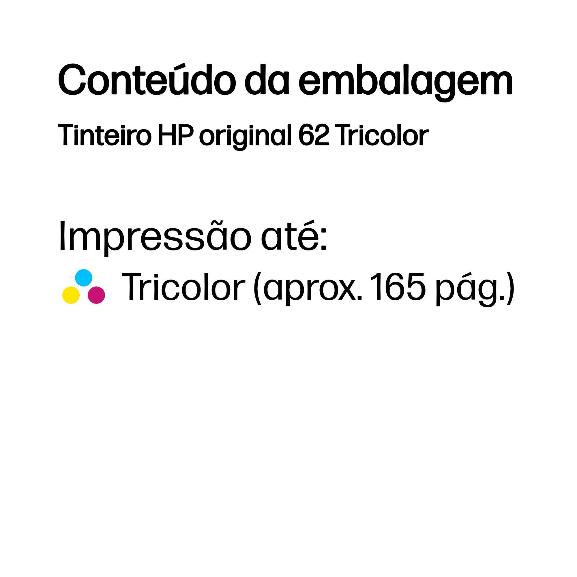 Tinteiro HP 62 C2P06AE (165 páginas a cores - Ciano, Magenta e Amarelo), miniatura 3
