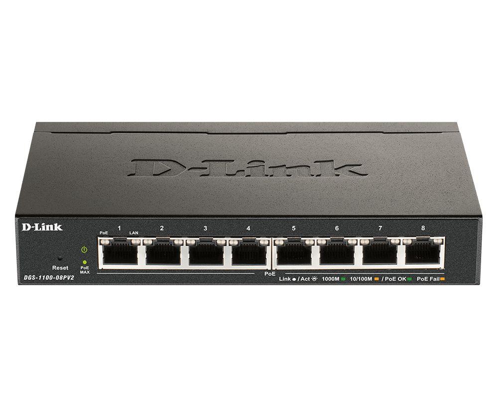 Switch Gerido D-LINK DGS-1100-08PV2/E (Gigabit Ethernet - 10, 100, 1000 Mbit/s - 16 Gbit/s - Preto)