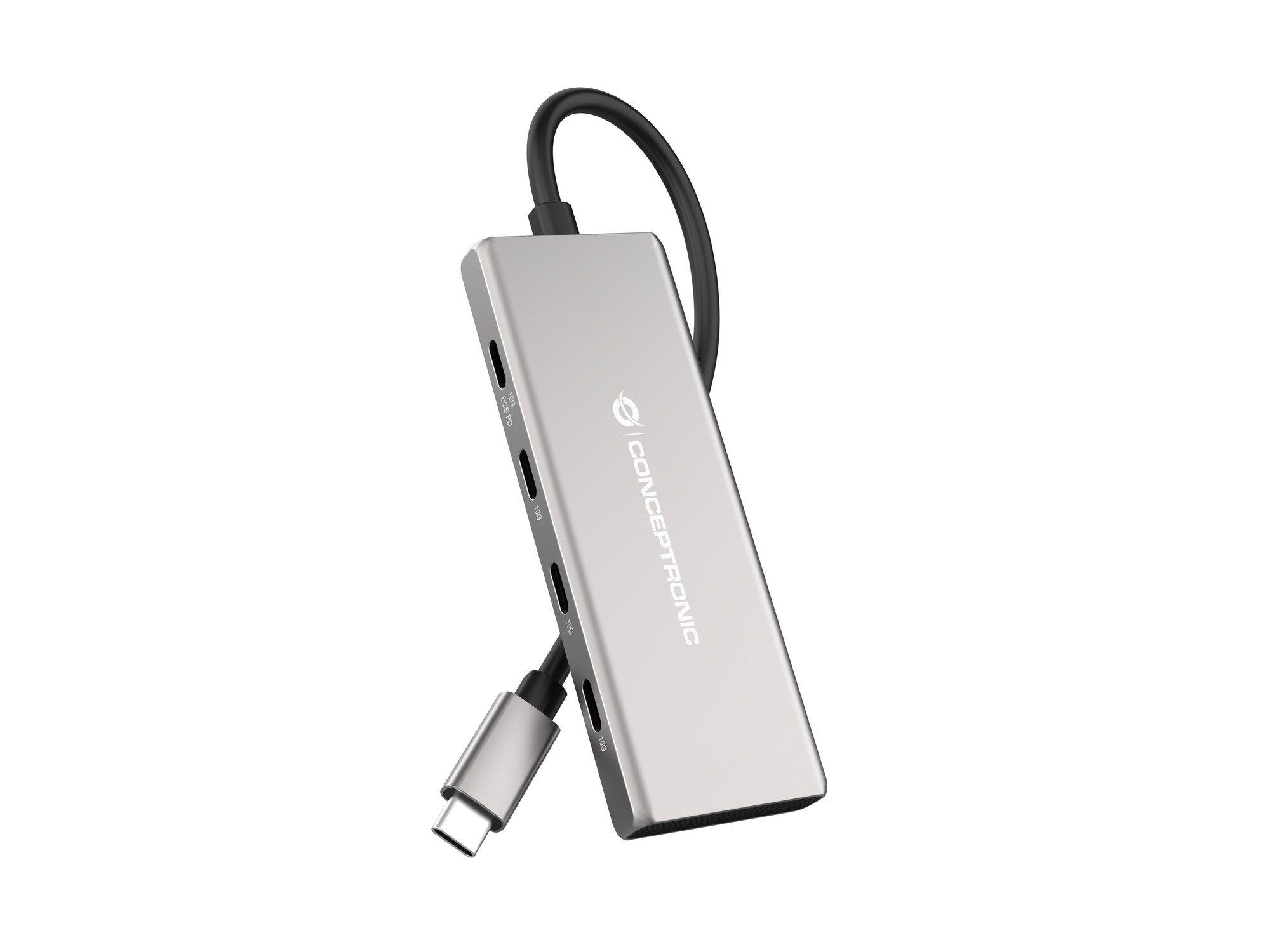 Hub USB-C CONCEPTRONIC HUBBIES17G (0,25 m - USB 3.2 Gen 2 Type-C - Cinzento)