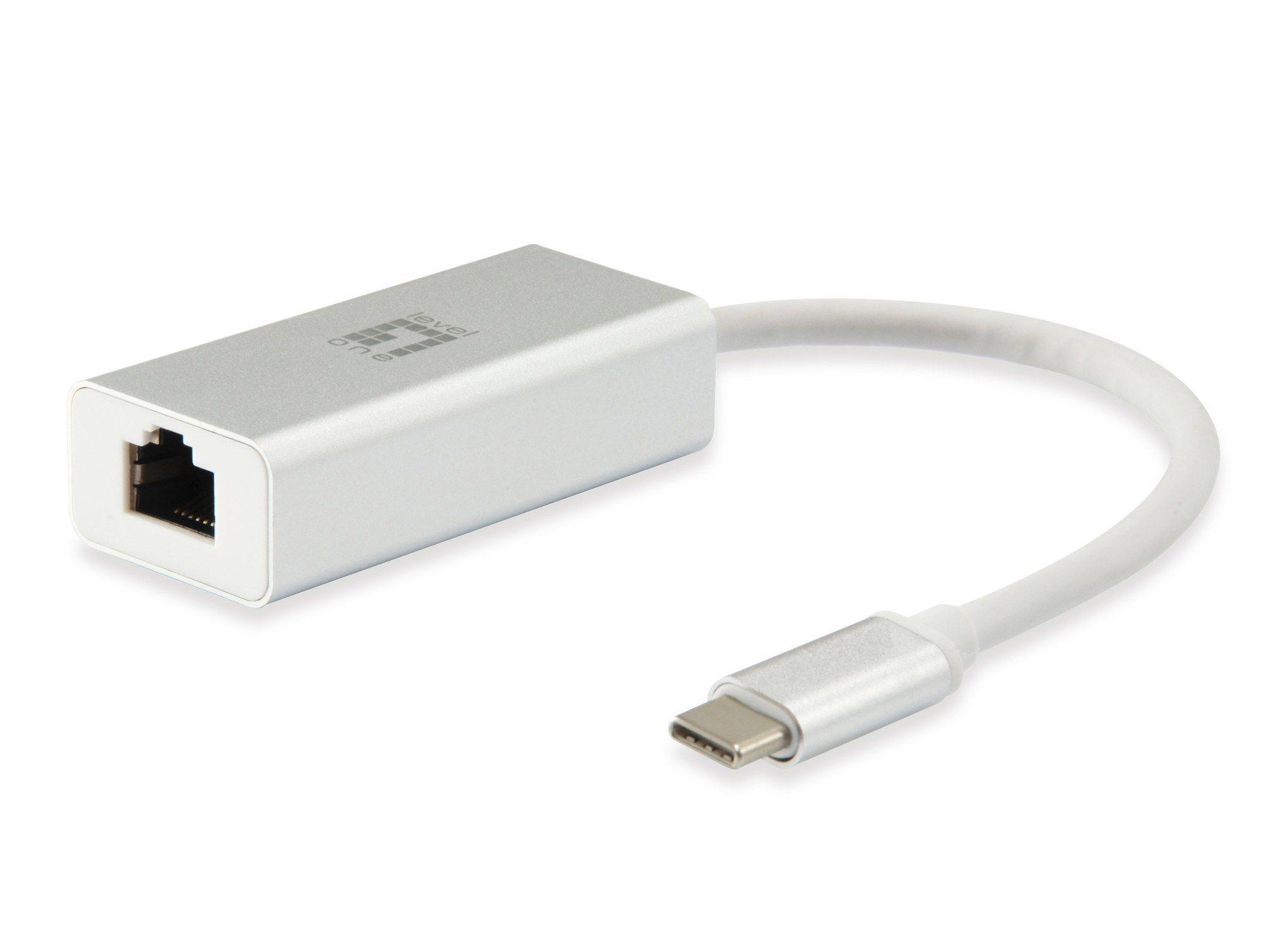 Adaptador USB-C Ethernet LEVELONE USB-0402 (Gigabit 1Gbps - Prateado e Branco)