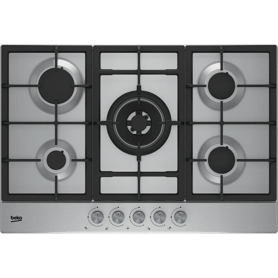 Placa a Gás Encastre BEKO HIAW75225SL (5 zonas - Aço inoxidável - Rotativo - Preto e Inox)