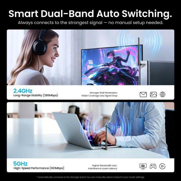 Adaptador USB Wi-Fi e Bluetooth VENTION KDXB0 (Wi-Fi 6 - até 900 Mbps - Preto), miniatura 5