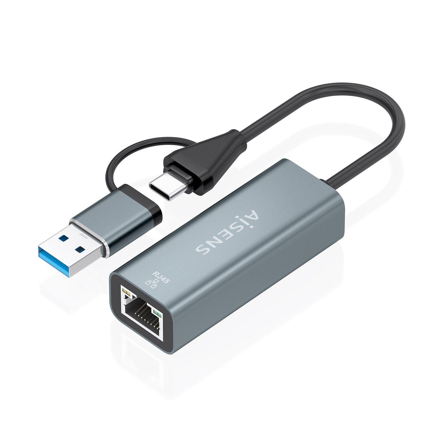Adaptador USB para Ethernet AISENS A109-1032 (0,15 m - USB Tipo-C - Windows 10, Windows 11 - Cinzento)