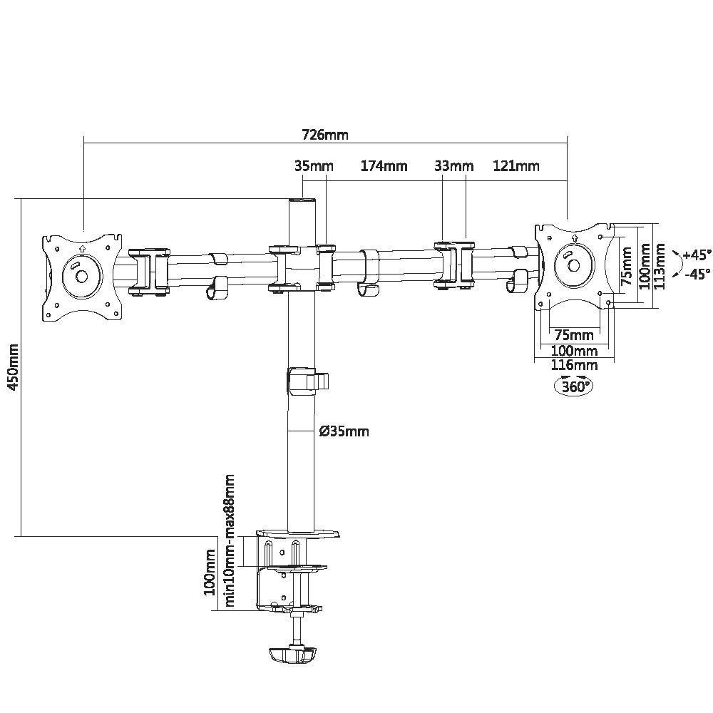 Suporte de Secretária para 2 Monitores EQUIP 650115 (13–27" - VESA 75 x 75 / 100 x 100 - 16 kg - Preto), miniatura 5