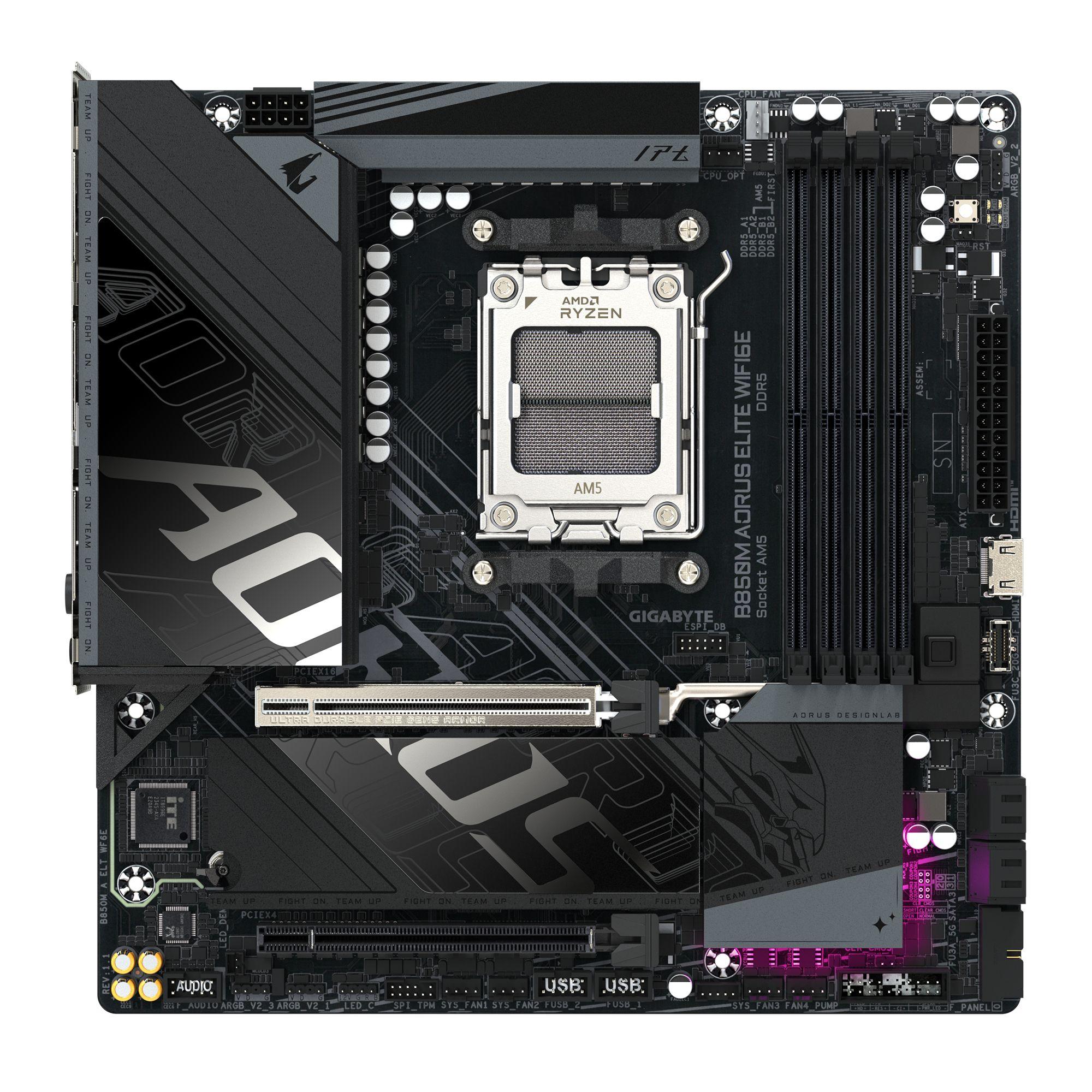 Motherboard GIGABYTE B850M AORUS ELITE WIFI6E (AM5 - micro-ATX - Duplo canal - Preto), miniatura 2