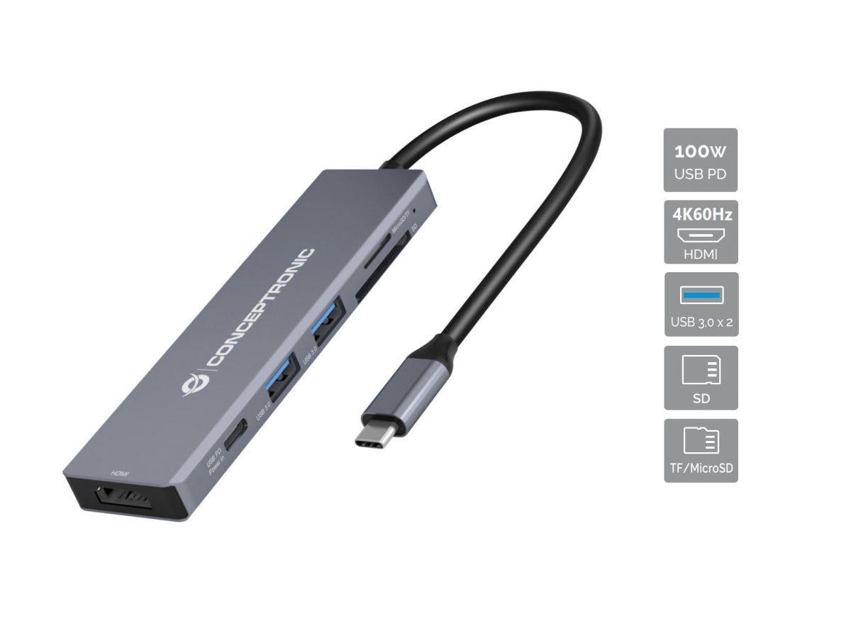Docking Station USB-C CONCEPTRONIC DONN23G (0,2 m - Cinzento)