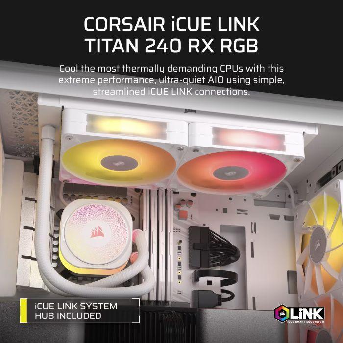 Refrigeração Líquida CPU CORSAIR iCUE LINK TITAN 240 RX RGB (LGA 1700, LGA 1851, AM4, AM5 - 120 mm - 2100 RPM - Branco) — miniatura 2