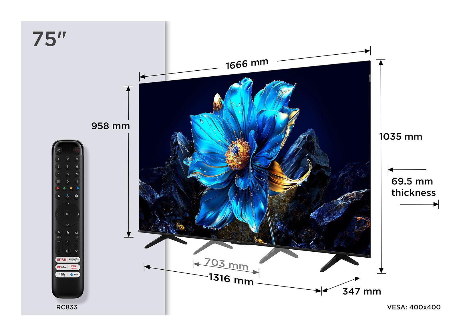 Televisão TCL TV 75P7K (75" - QLED 4K UHD - Google TV - Metálico)