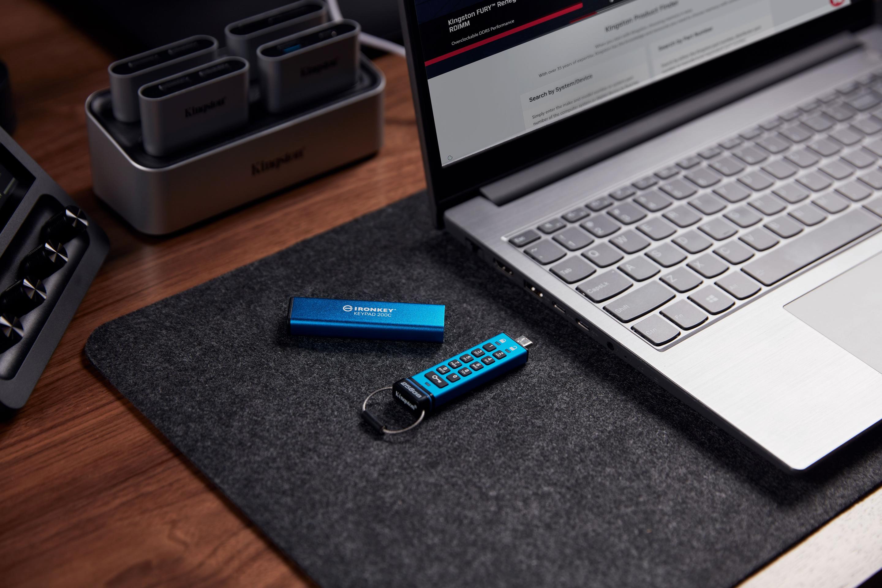 Pen USB KINGSTON IronKey Keypad 200 IKKP200C/256GB (256 GB - Com tampa - Sleeve - Azul), miniatura 7