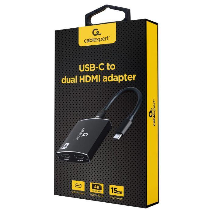 Adaptador USB-C para Duplo HDMI GEMBIRD A-CM-HDMIF2-01 (0,15 m - HDMI Type C - Preto), miniatura 4