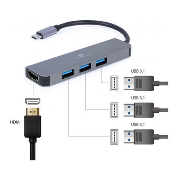 Hub USB-C Multiporta GEMBIRD A-CM-COMBO2-01 (0,0900 m - USB 3.x Tipo C macho - Cinzento) — miniatura 3