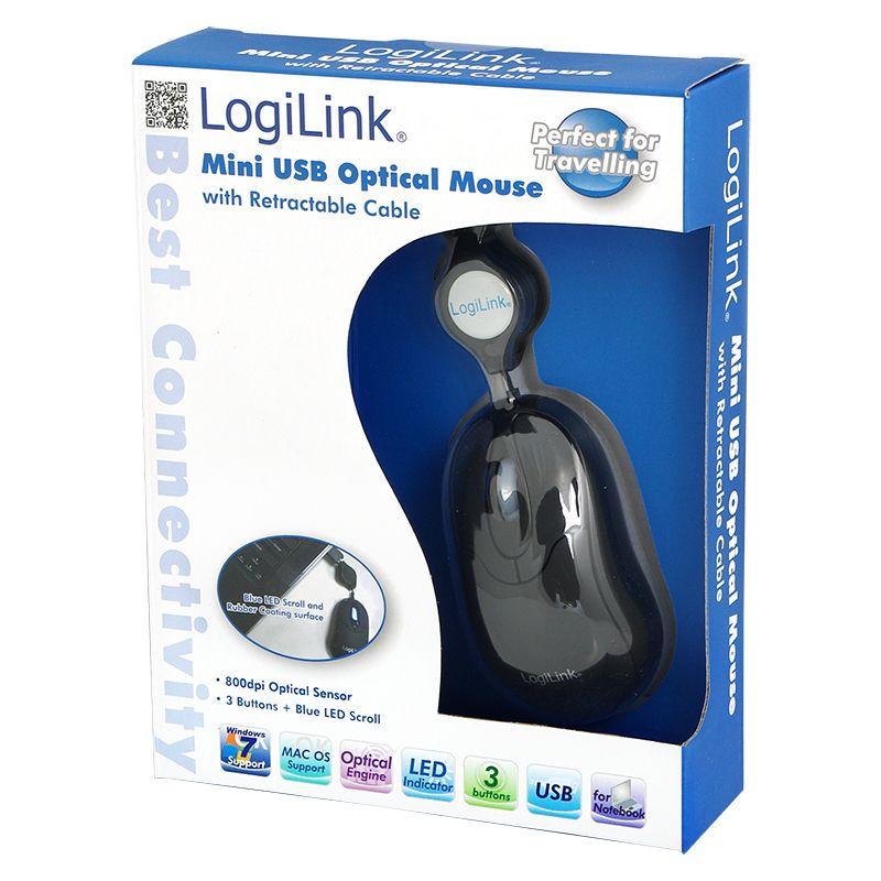 Rato LOGILINK ID0016 Mini (Ambidestro - 800 DPI - Ótico - Preto) — miniatura 2