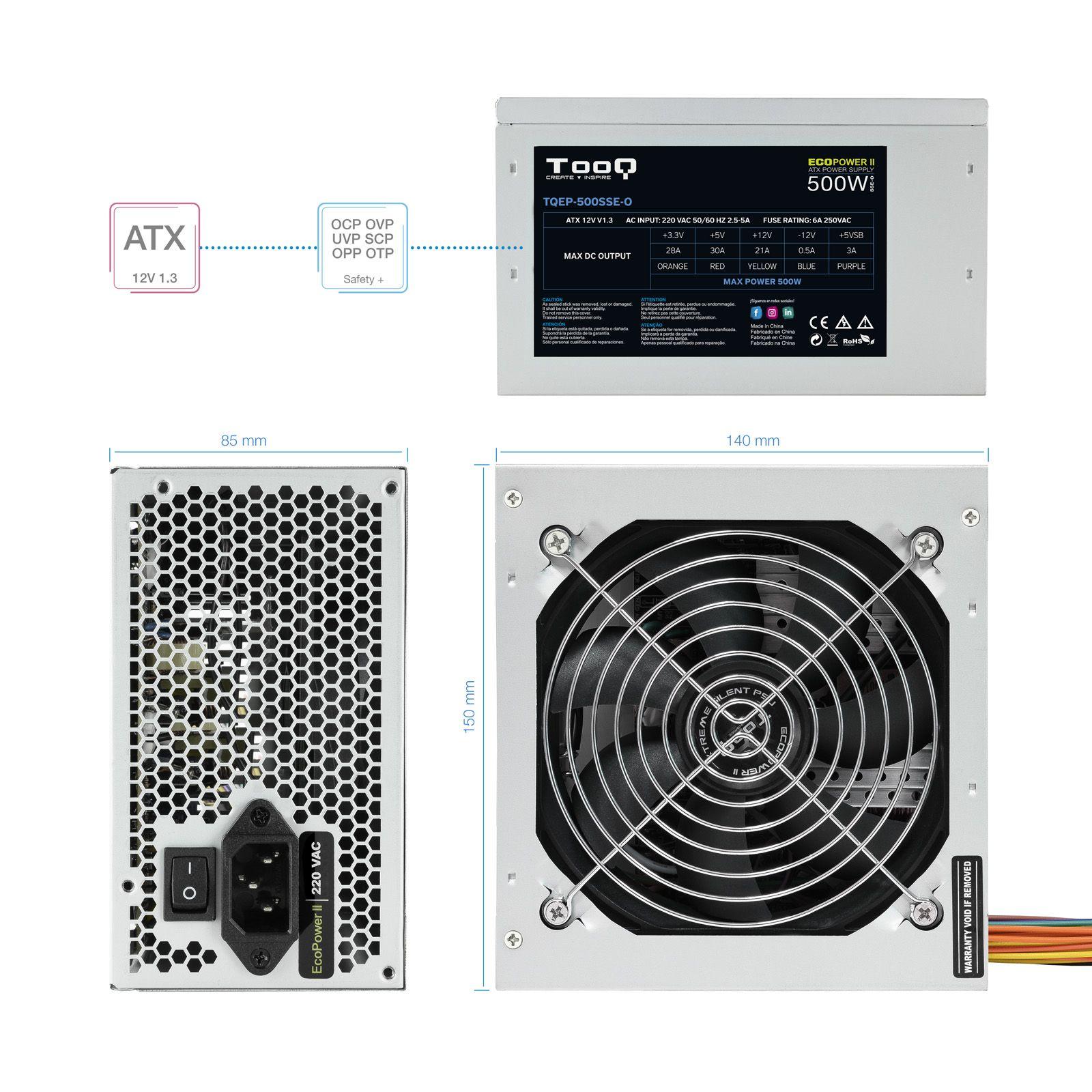 Fonte de Alimentação TOOQ Ecopower II TQEP-500SSE-O (ATX - 500 W - Não modular - Prateado), miniatura 6