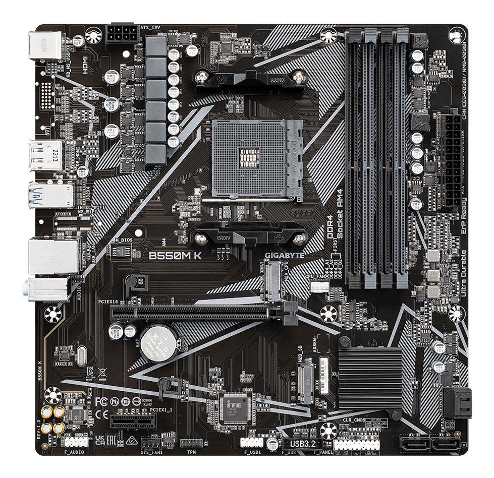 Motherboard GIGABYTE B550M K (AM4 - micro ATX - Canal dodeca - Castanho) — miniatura 2