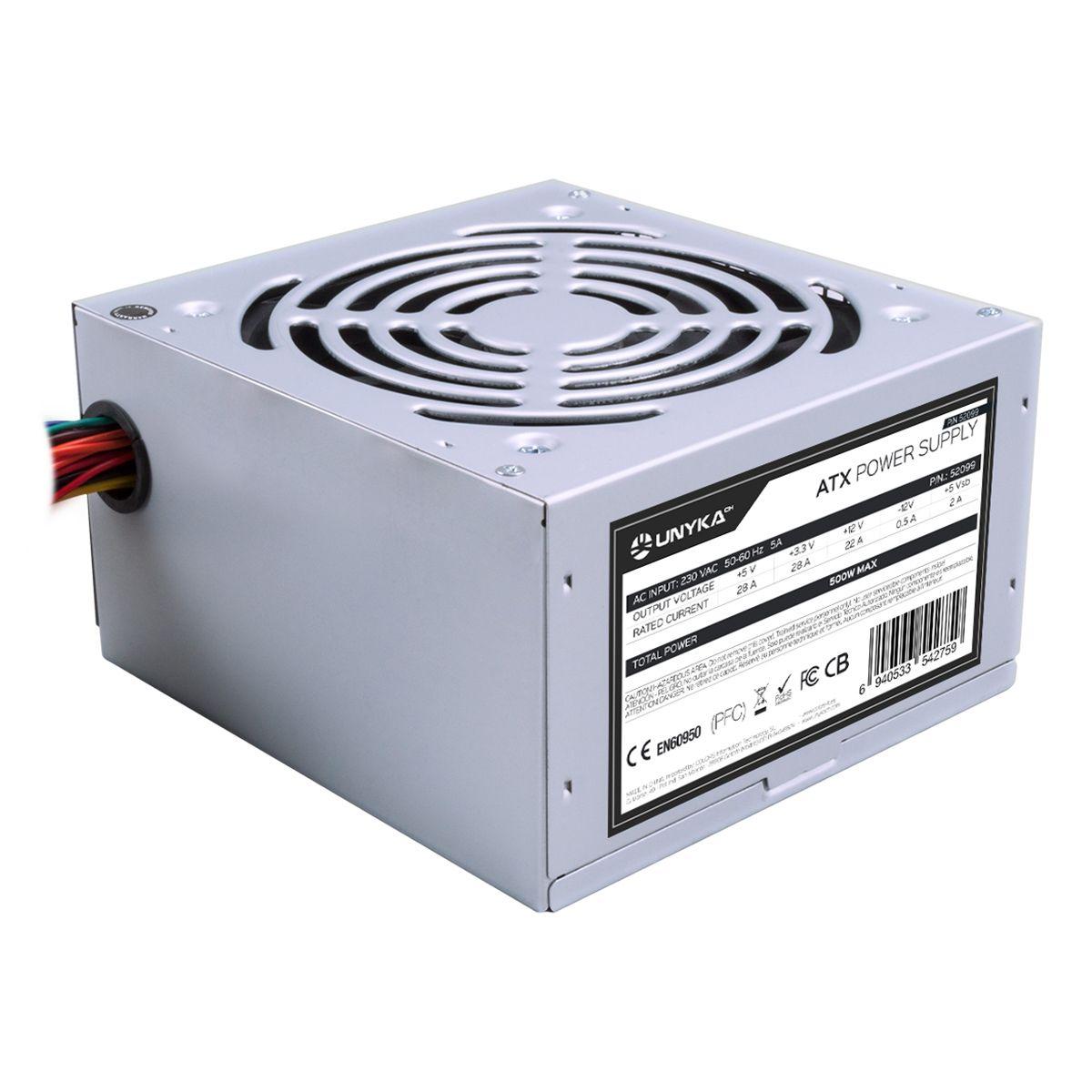 Fonte de Alimentação UNYKACH 52099 (ATX - 500 W - Não modular - Prateado)