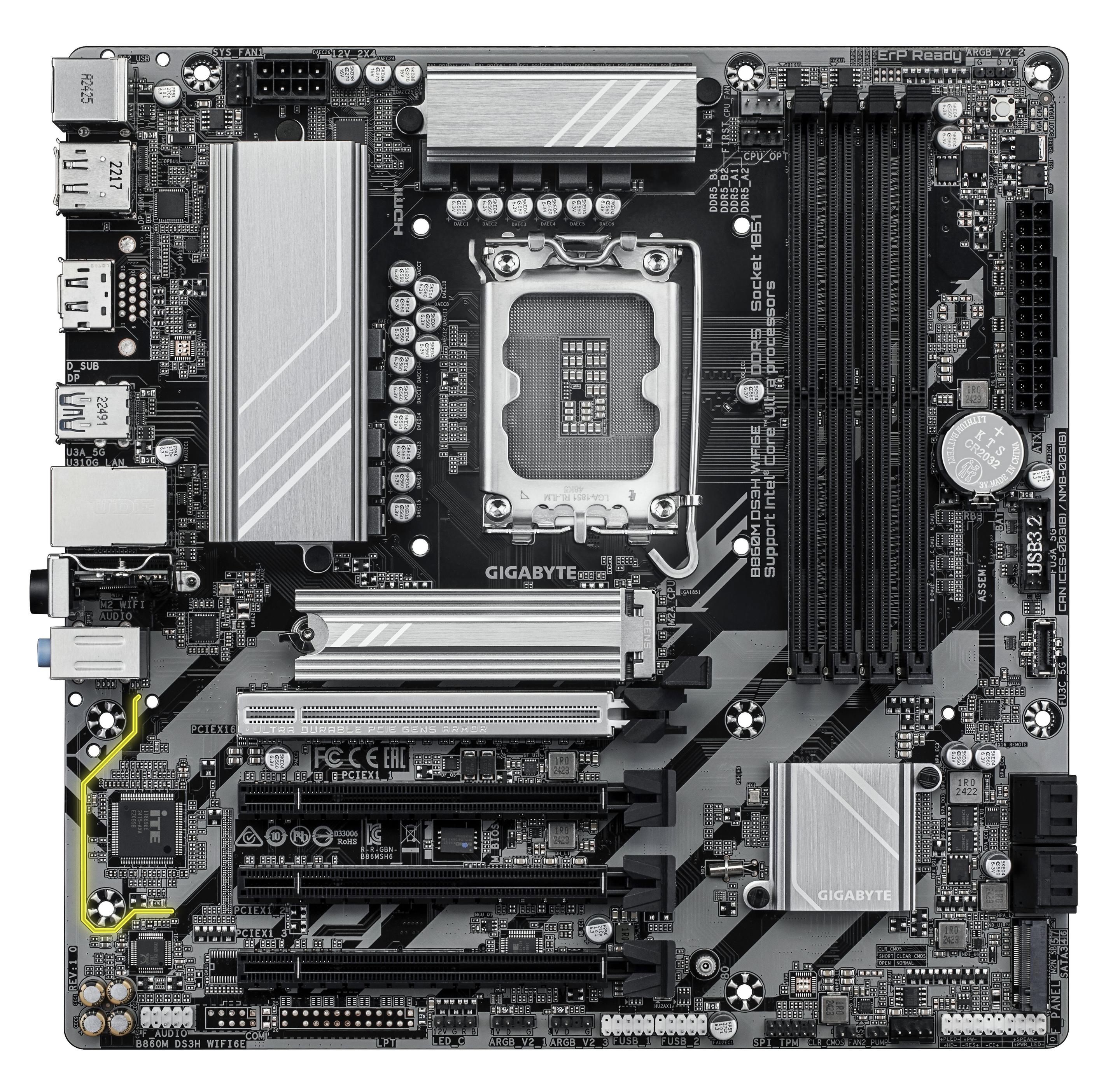 Motherboard GIGABYTE B860M DS3H WIFI6E (LGA 1851 (Socket V1) - micro ATX - Duplo canal - Castanho escuro), miniatura 2