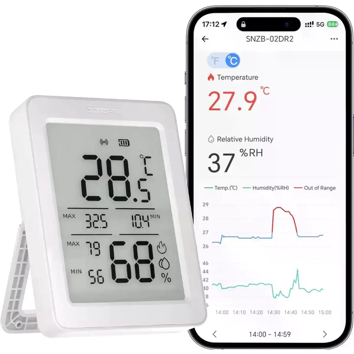 Sensor de Temperatura e Humidade SONOFF SNZB-02DR2 (Zigbee 3.0 - Ecrã LCD 3,6" - Branco) — miniatura 2