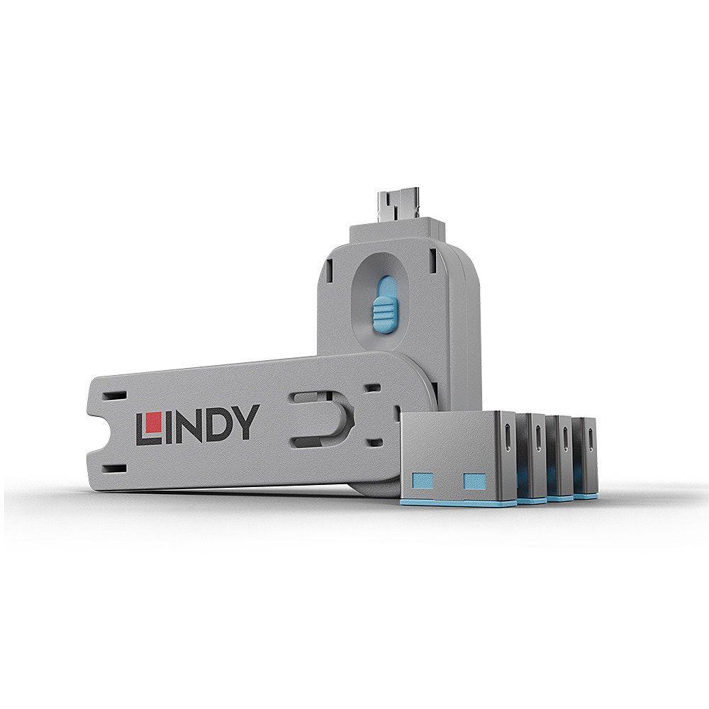 Bloqueador de Porta USB LINDY 40452 (4 Bloqueadores + 1 Chave - Azul)