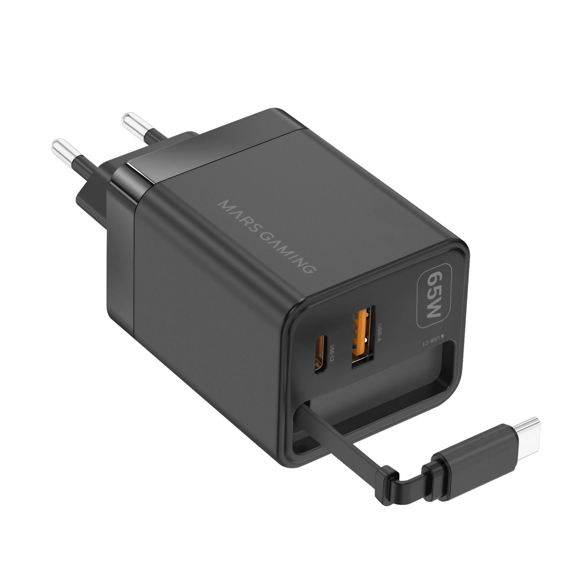Carregador de Parede MARS GAMING MDGAN65R (65 W - PD 3.0, QC 3.0 - GaN - Preto)
