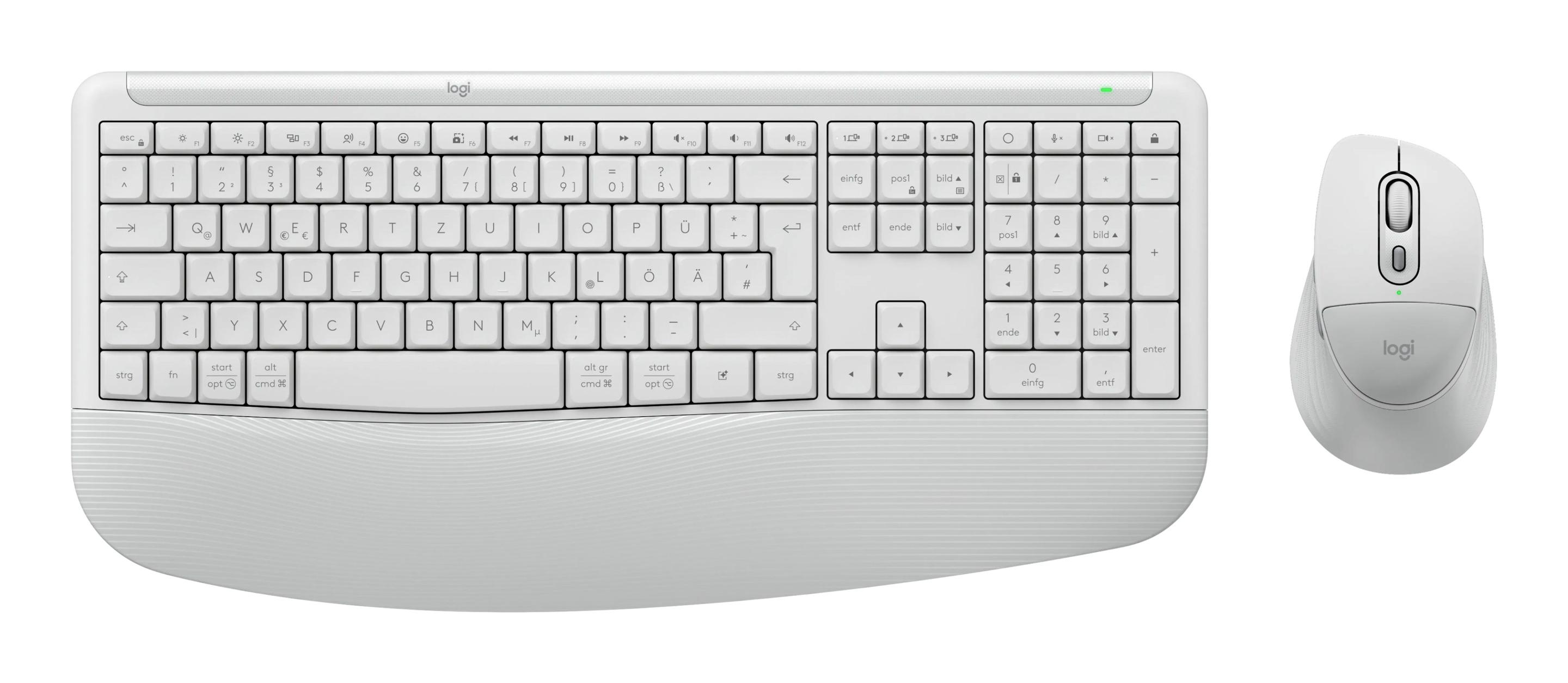 Conjunto de Teclado e Rato LOGITECH MK880 Signature Comfort Plus (Alemão - Tamanho completo - RF Wireless + Bluetooth - Branco acinzentado)