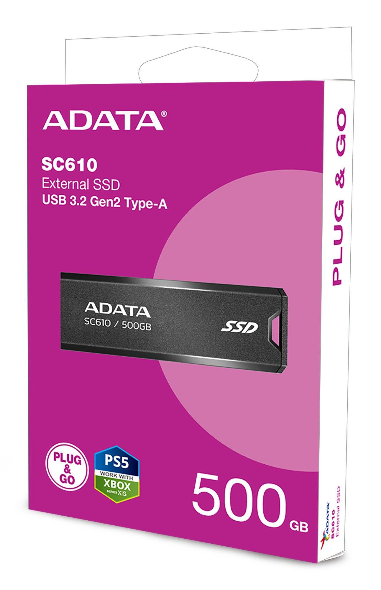 Disco SSD Externo ADATA SC610-500G-CBK/RD (500 GB - USB 3.2 Gen 2 - USB-A - Preto) — miniatura 8