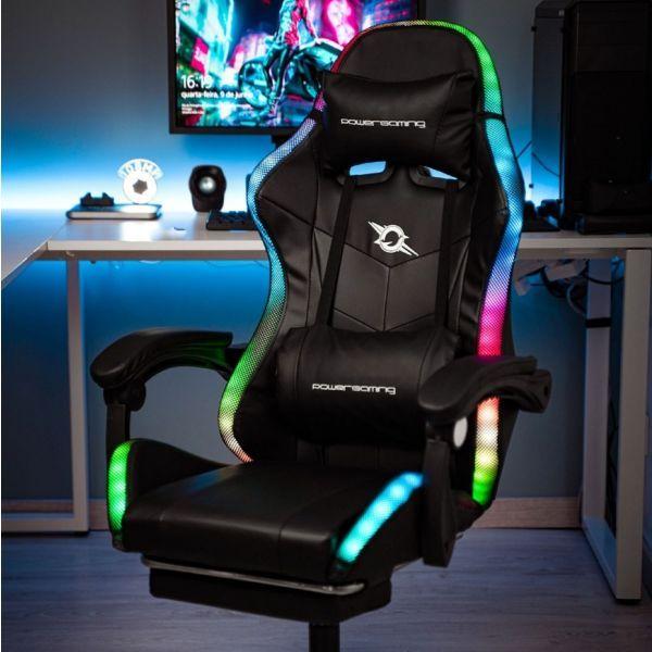 Cadeira Gaming POWERGAMING LED RGB (Pele sintética - Preto), miniatura 3