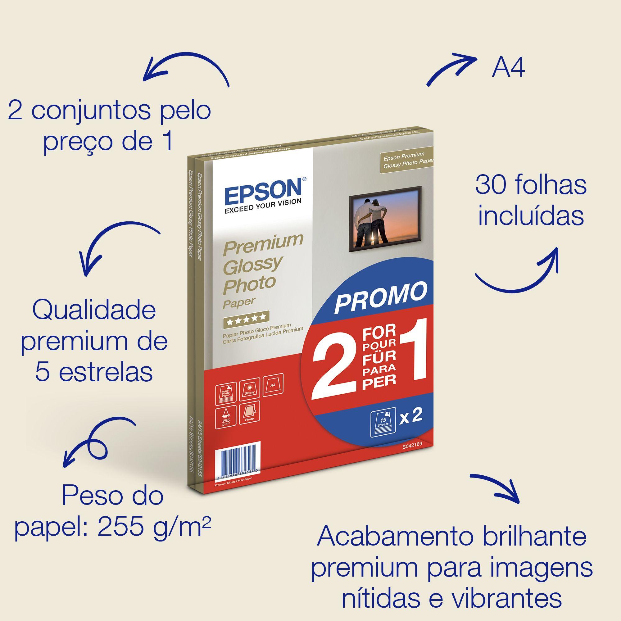 Papel Fotográfico EPSON C13S042169 Premium Glossy (A4 - 255 g/m² - 30 folhas)