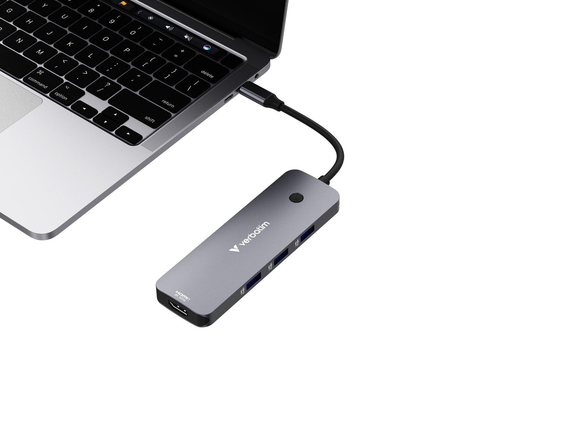 Hub USB-C VERBATIM CMH-08 (0,15 m - Prateado), miniatura 2