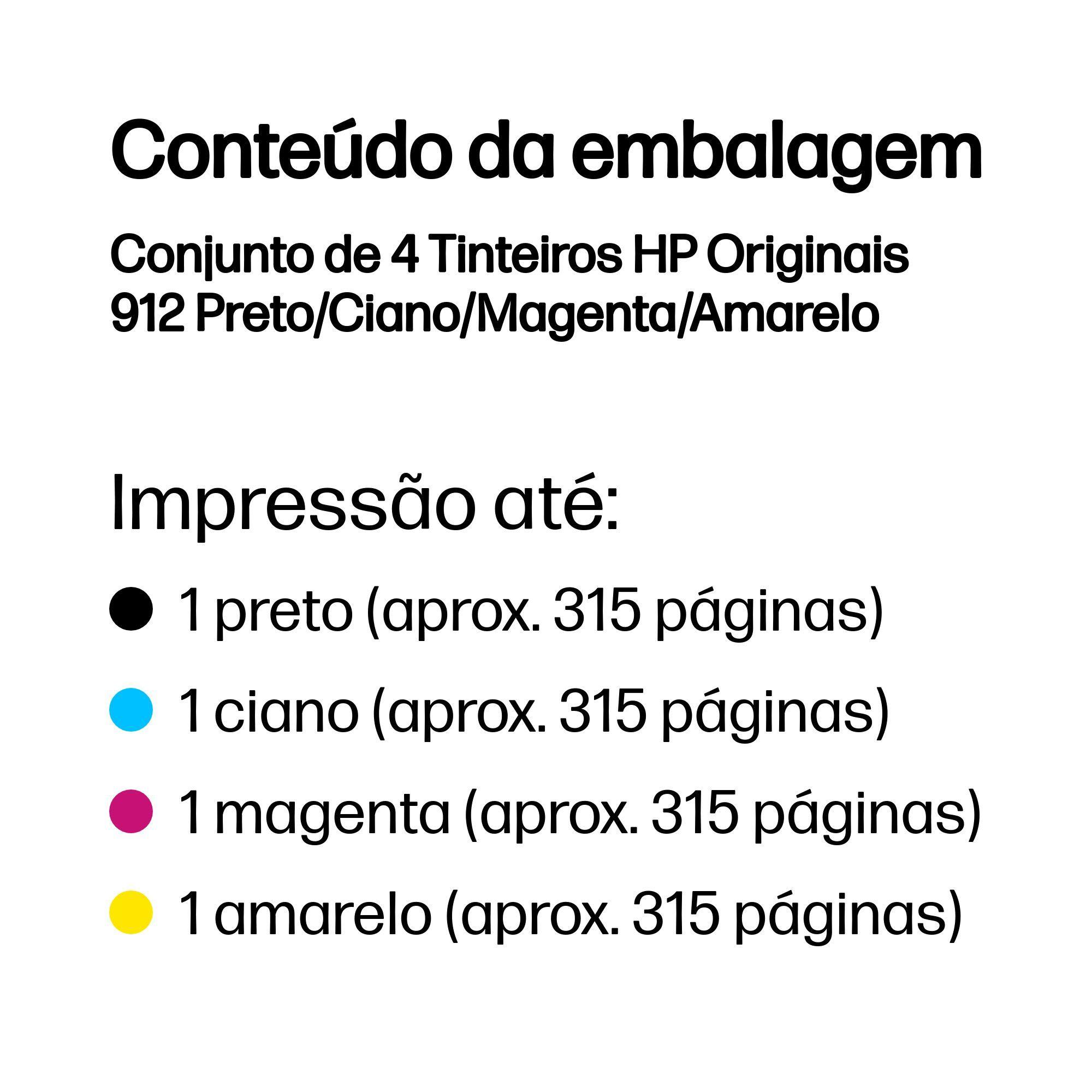 Pack de 4 Tinteiros HP 912 (Preto, Ciano, Magenta e Amarelo), miniatura 3