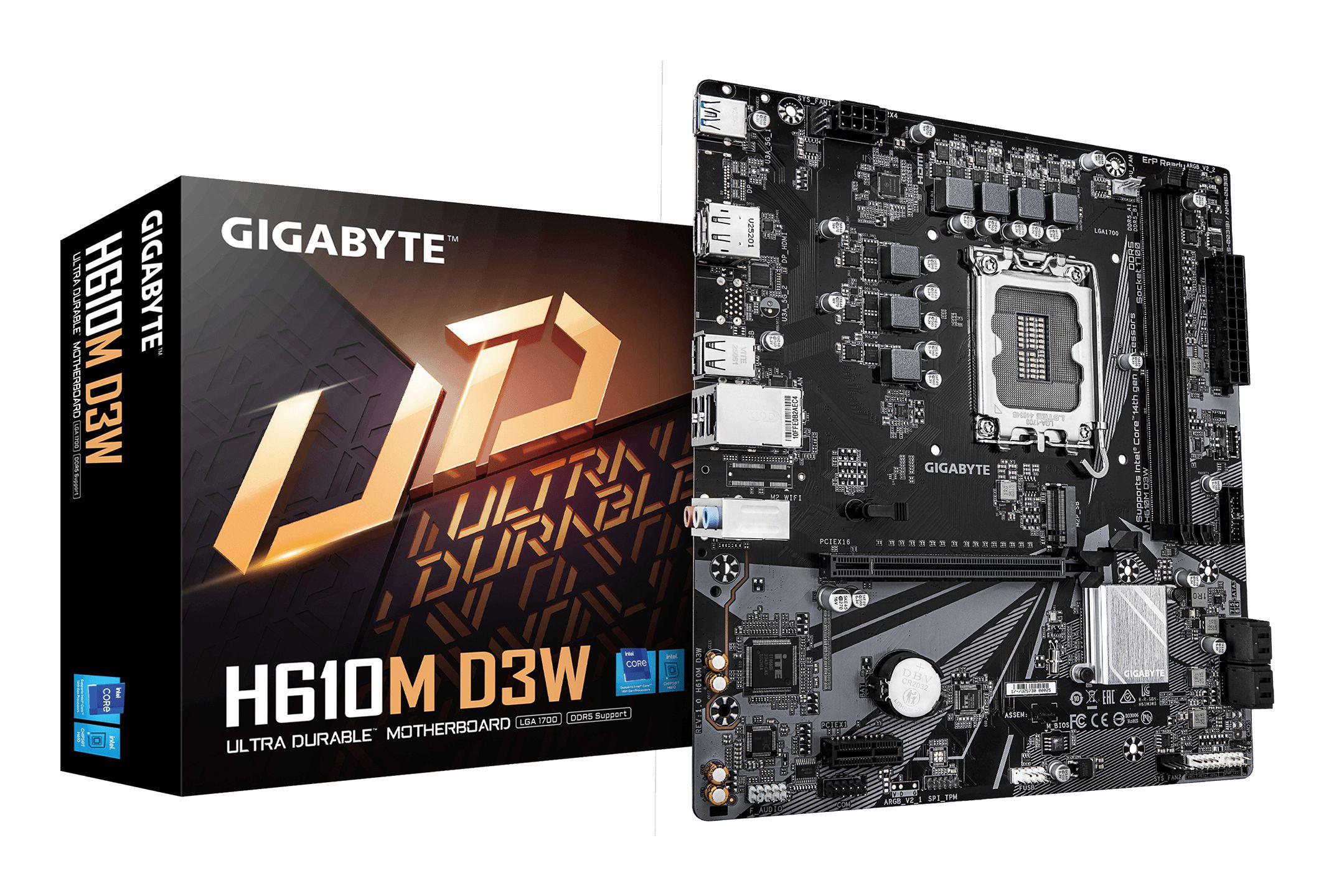 Motherboard GIGABYTE H610M D3W (LGA 1700 - micro ATX - Duplo canal - Castanho escuro)