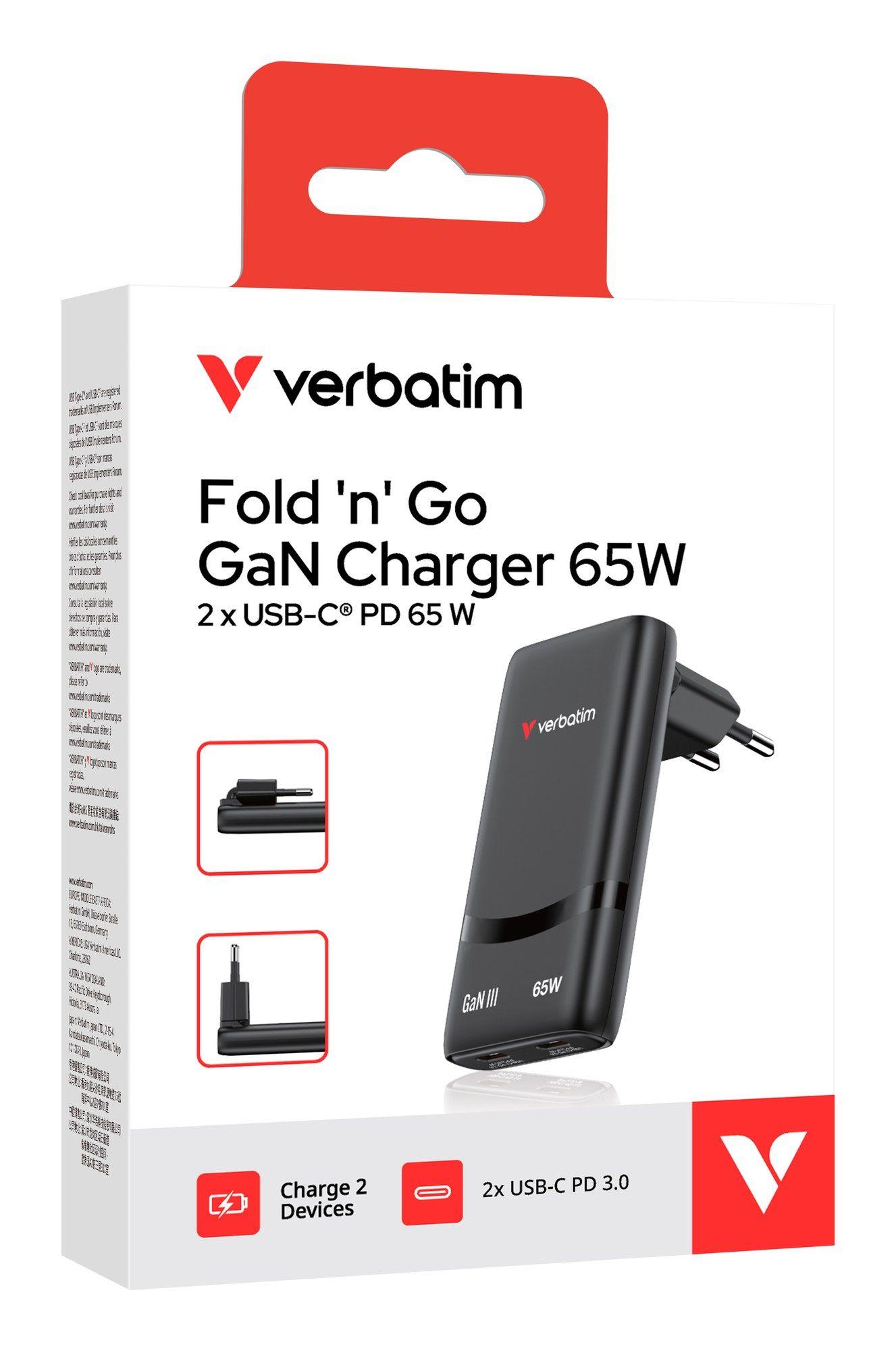 Carregador de Parede VERBATIM GaN III Fold 'n' Go 32354 (65 W - Preto), miniatura 3