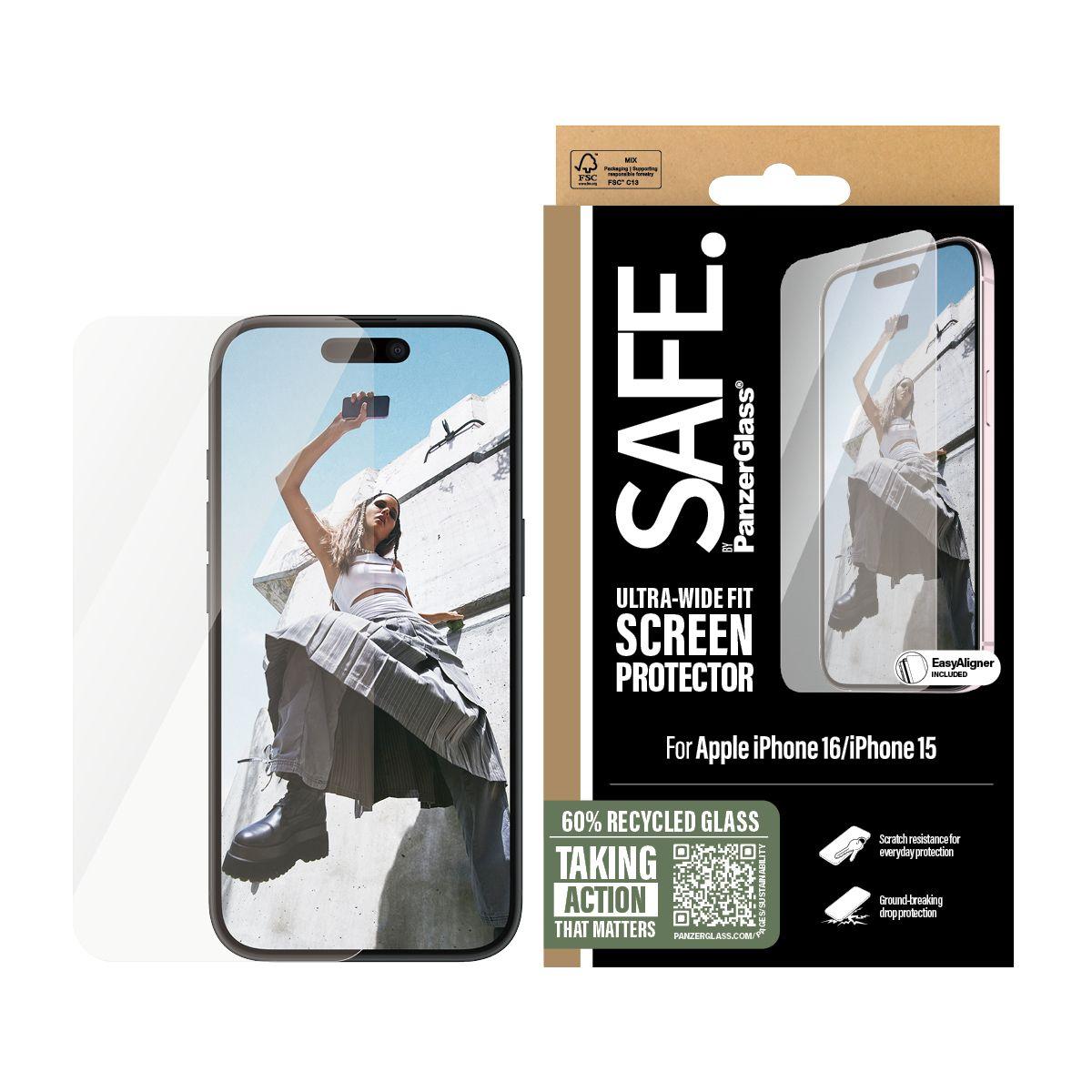 Película de Proteção de Ecrã PANZERGLASS SAFE. by PanzerGlass iPhone 16/15 Ultra-Wide Fit (Apple - Transparente) — miniatura 2