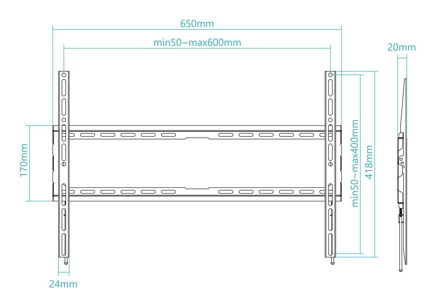 Suporte de Parede para TV e Monitor TOOQ LP1080F-B (37-80" - VESA 600 x 400 mm - 45 kg - Preto), miniatura 4