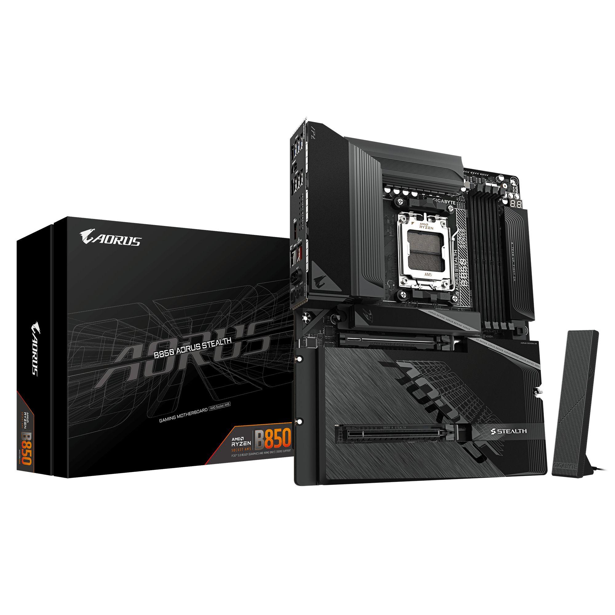 Motherboard GIGABYTE B850 AORUS STEALTH (AM5 - ATX - Duplo canal - Preto)