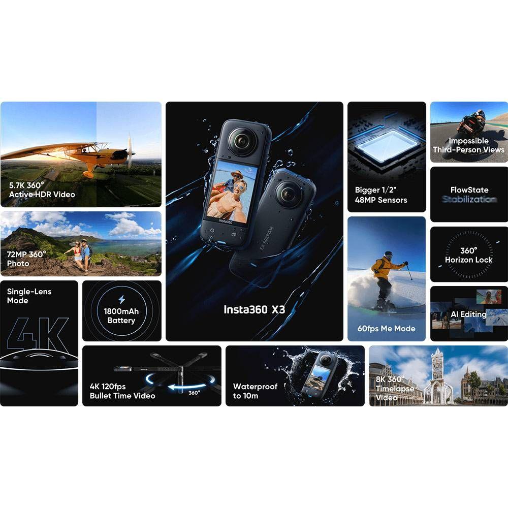 Câmara de Ação INSTA360 X3 (Preto) — miniatura 5