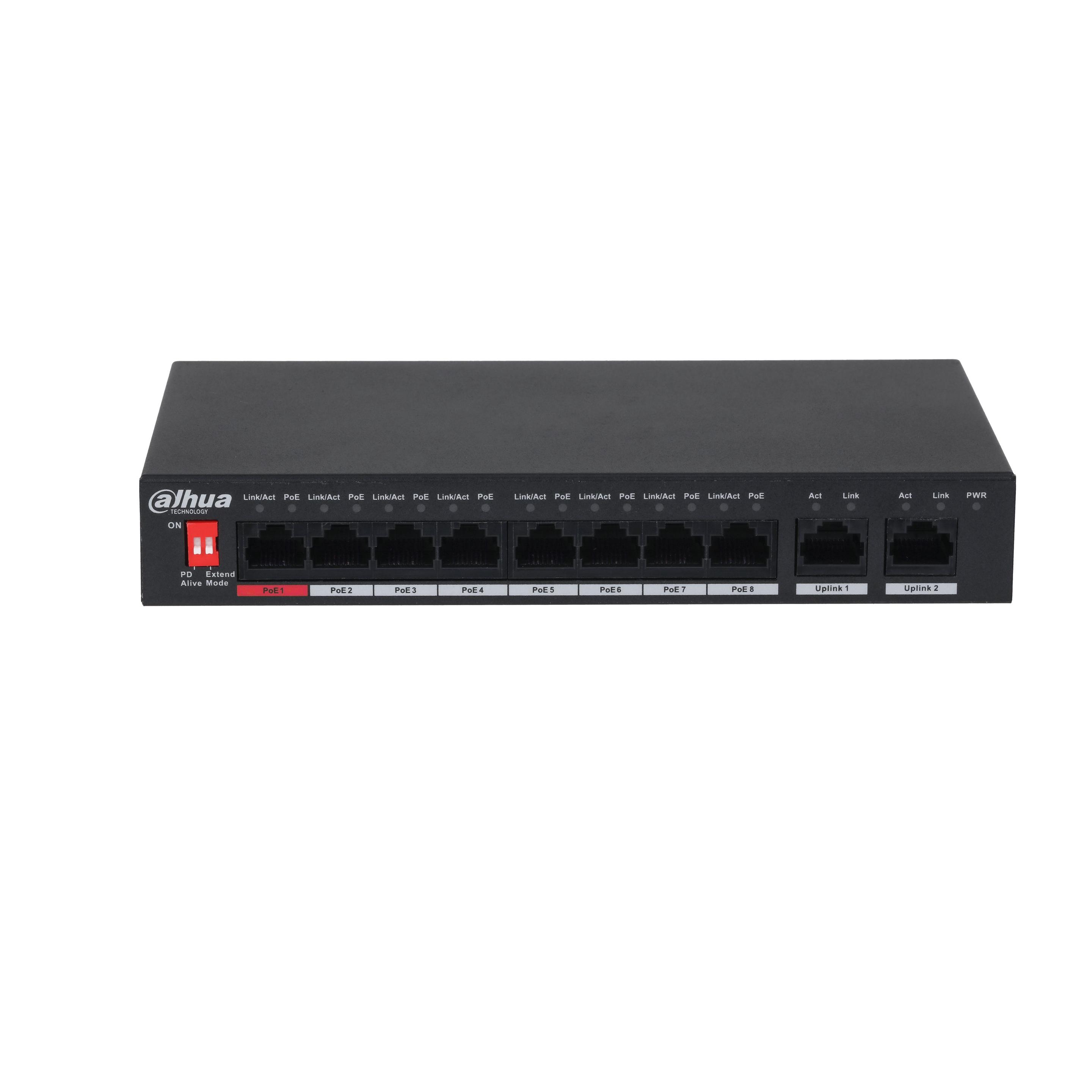 Switch DAHUA PFS3010-8ET-96-V2 (Gigabit Ethernet - 10, 100, 1000 Mbit/s - 4 MB - Preto)