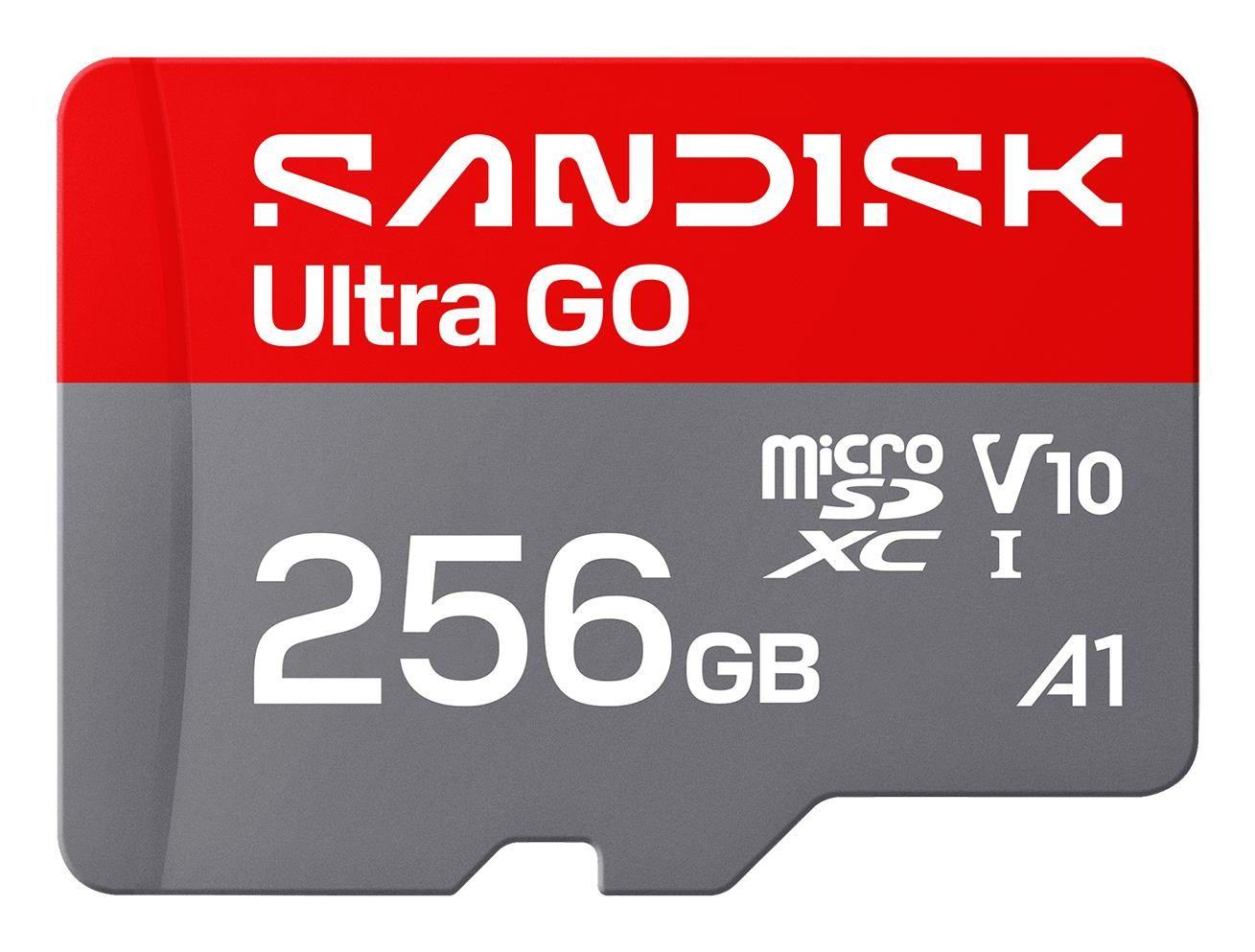 Cartão de Memória SANDISK Ultra GO (256GB - 190 MB/s - Cinzento e Vermelho)