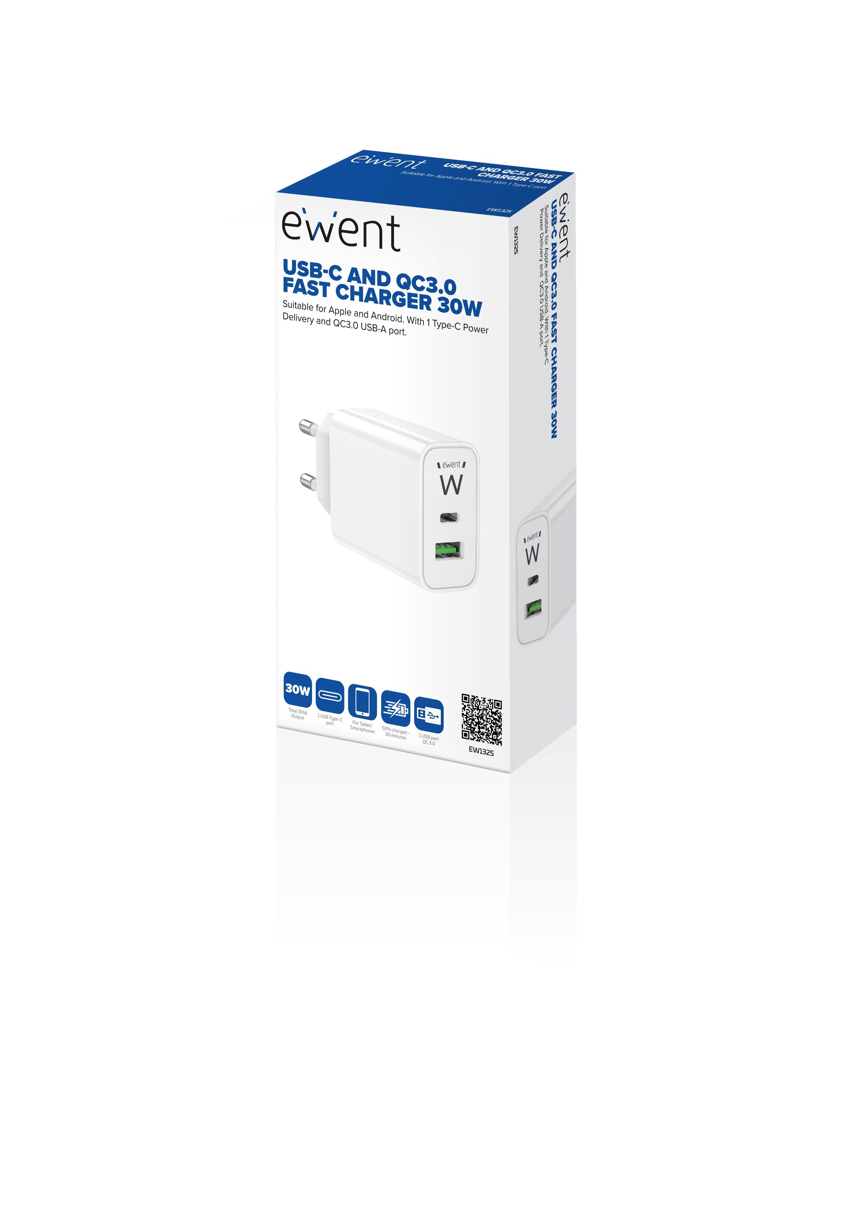 Carregador de Dispositivos Móveis EWENT EW1325 (30 W - Branco), miniatura 3