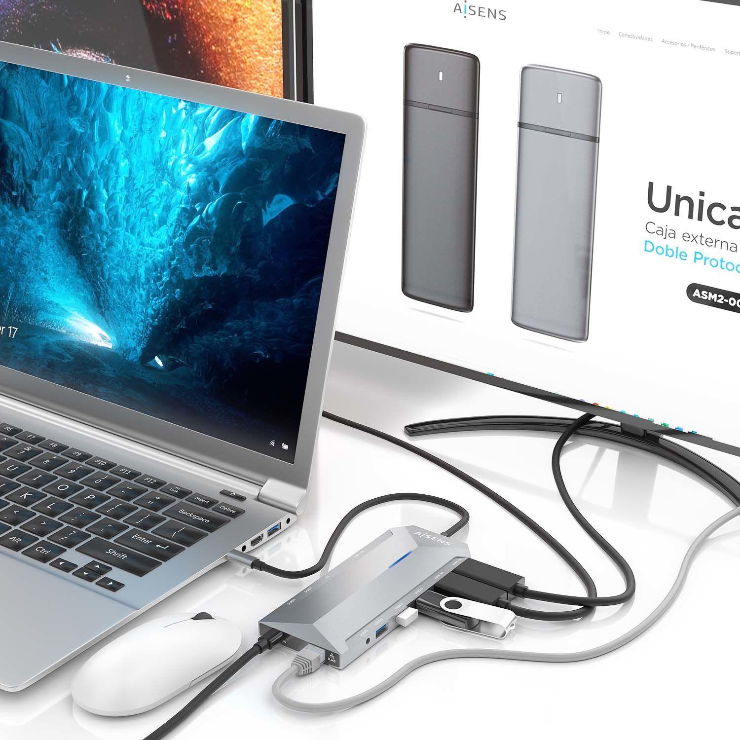 Hub USB-C AISENS ASUC-12P005-GR (0,3 m - Cinzento), miniatura 4