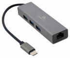 Hub USB-C GEMBIRD A-CMU3-LAN-01 (3x USB-A - Ethernet Gigabit - Leitor de cartões - Cinzento)