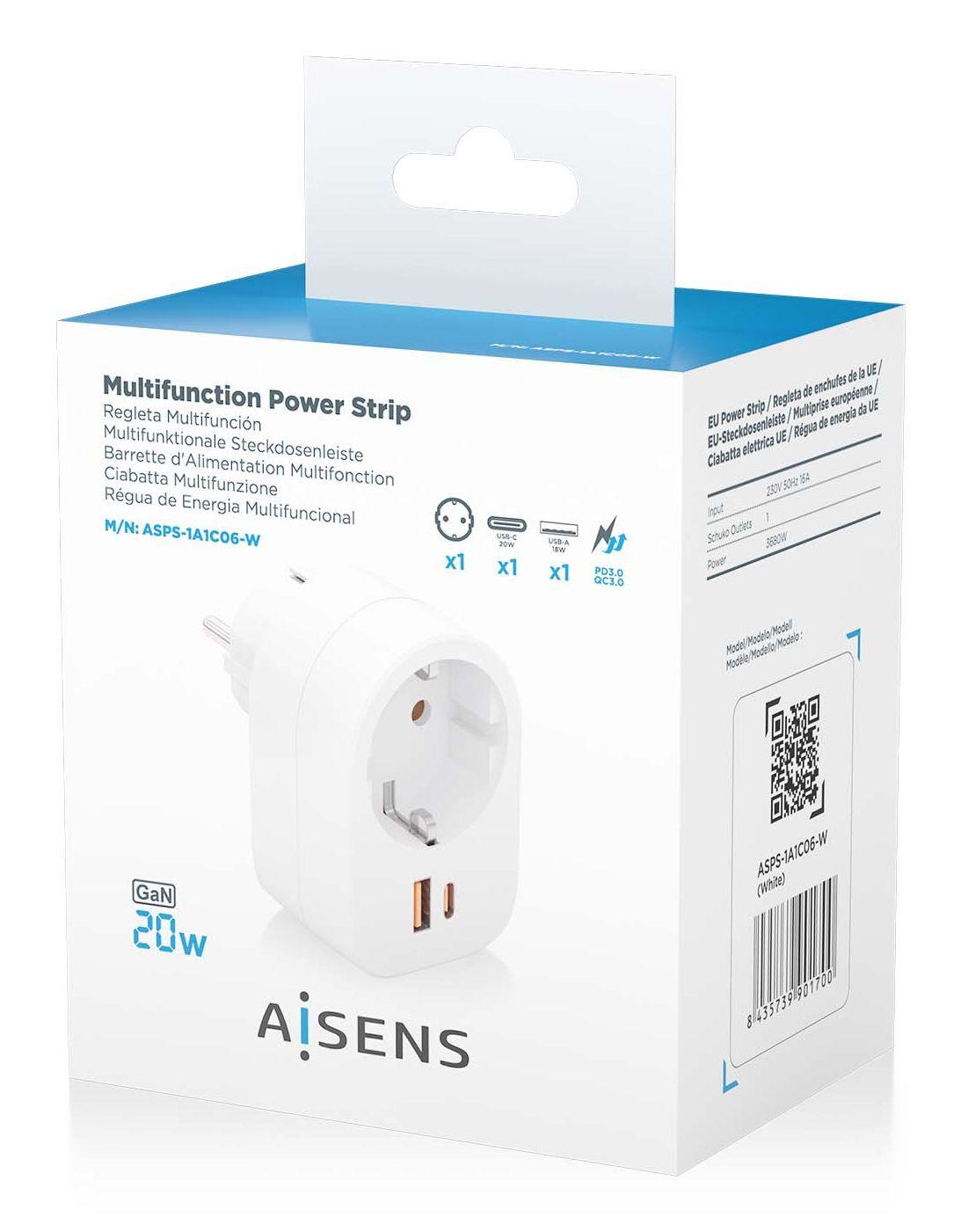 Extensão de Tomada de Parede AISENS ASPS-1A1C06-W (3680 W - 20 W - Branco), miniatura 7