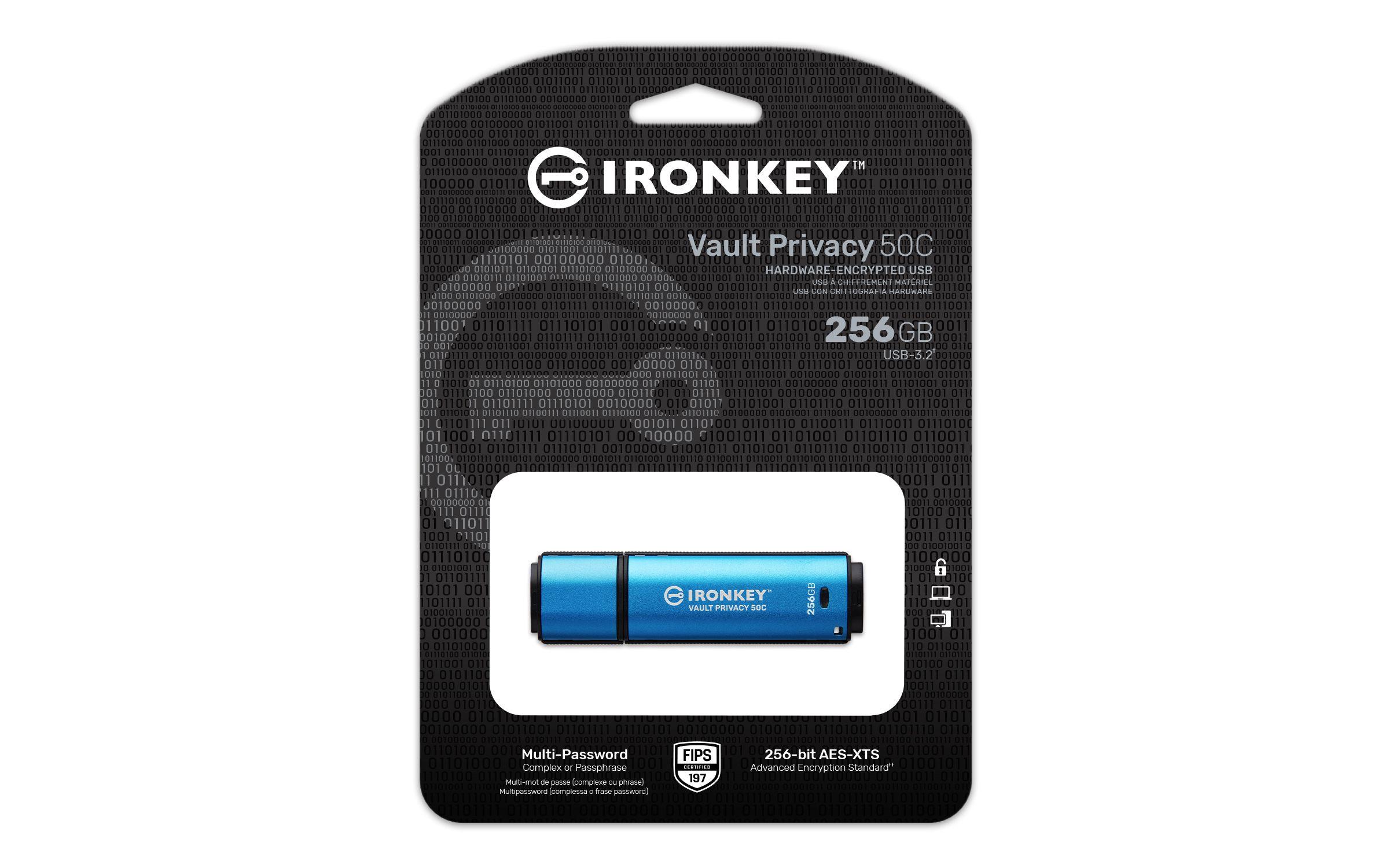 Pen USB KINGSTON IronKey Vault Privacy 50C (256 GB - Tampa - USB Type-C - Preto e Azul) — miniatura 3