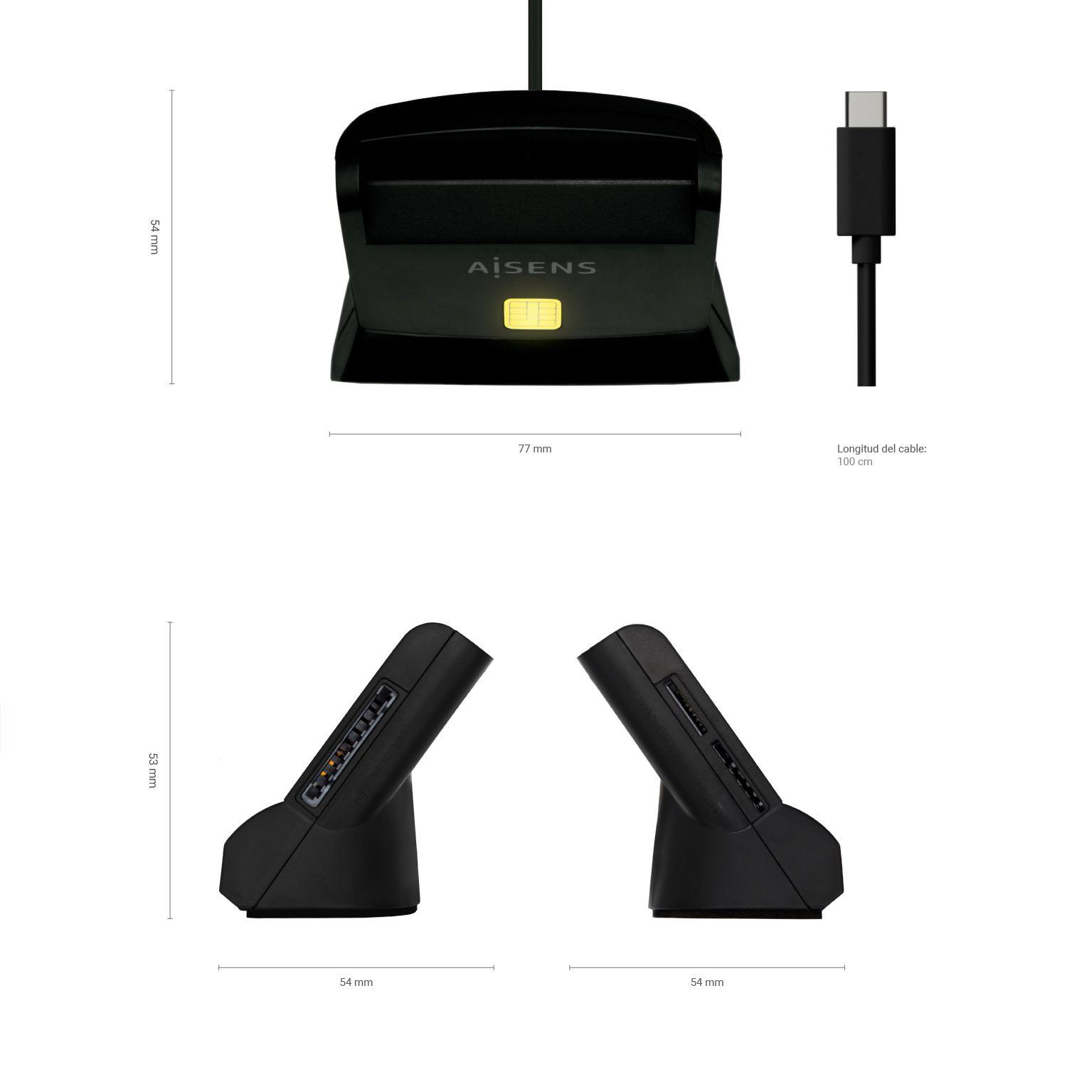 Leitor de Cartões Inteligentes e Memória AISENS ASCR-SN04CSD-BK (USB 2.0 - Preto), miniatura 4