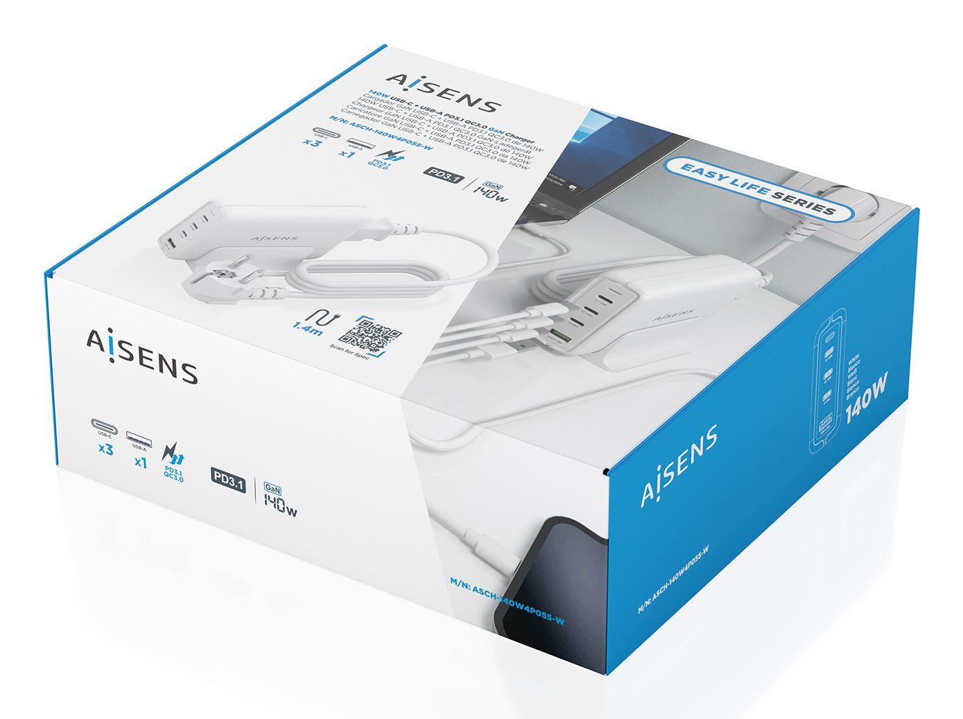 Carregador de Secretária AISENS ASCH-140W4P055-W (140 W - Até 140 W - Branco), miniatura 7