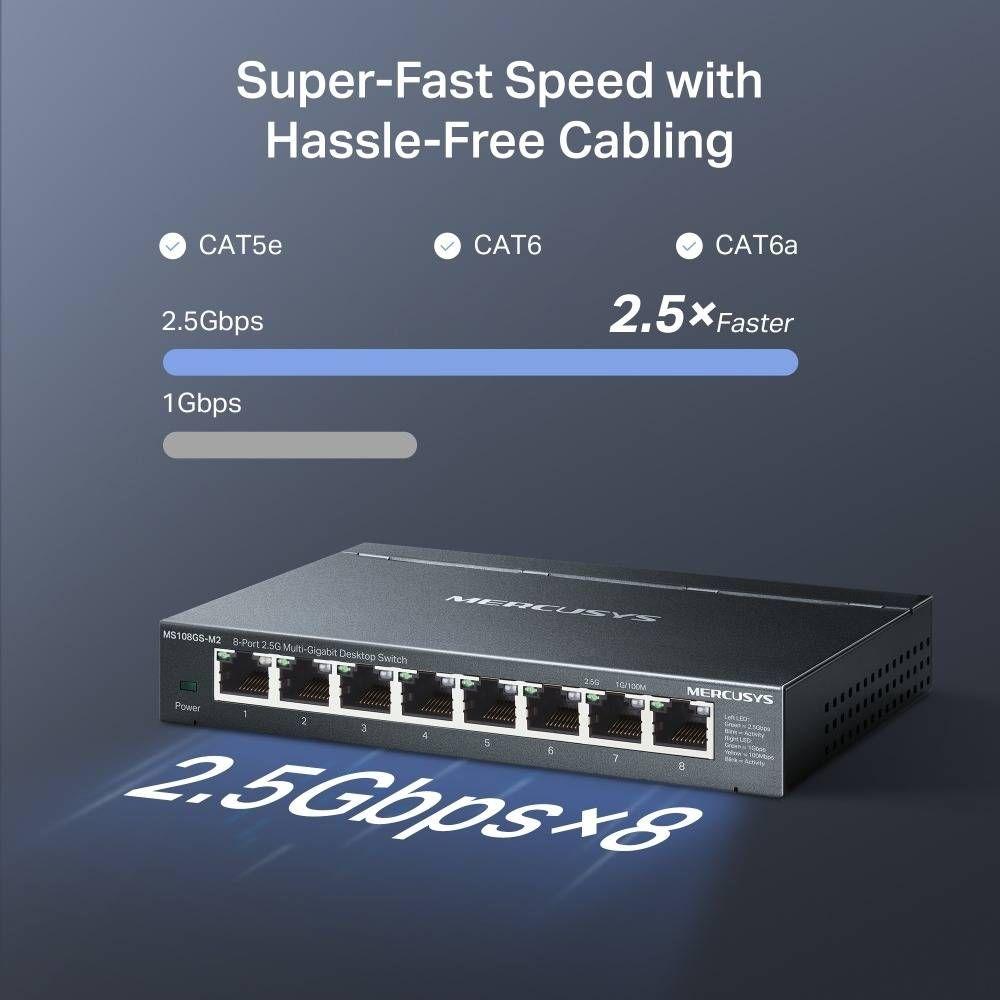 Switch de Rede MERCUSYS MS108GS-M2 (8 Portas - 8x 100/1000/2500 Mbps - 12000 Bytes - 8 Portas 2,5Gbps), miniatura 4