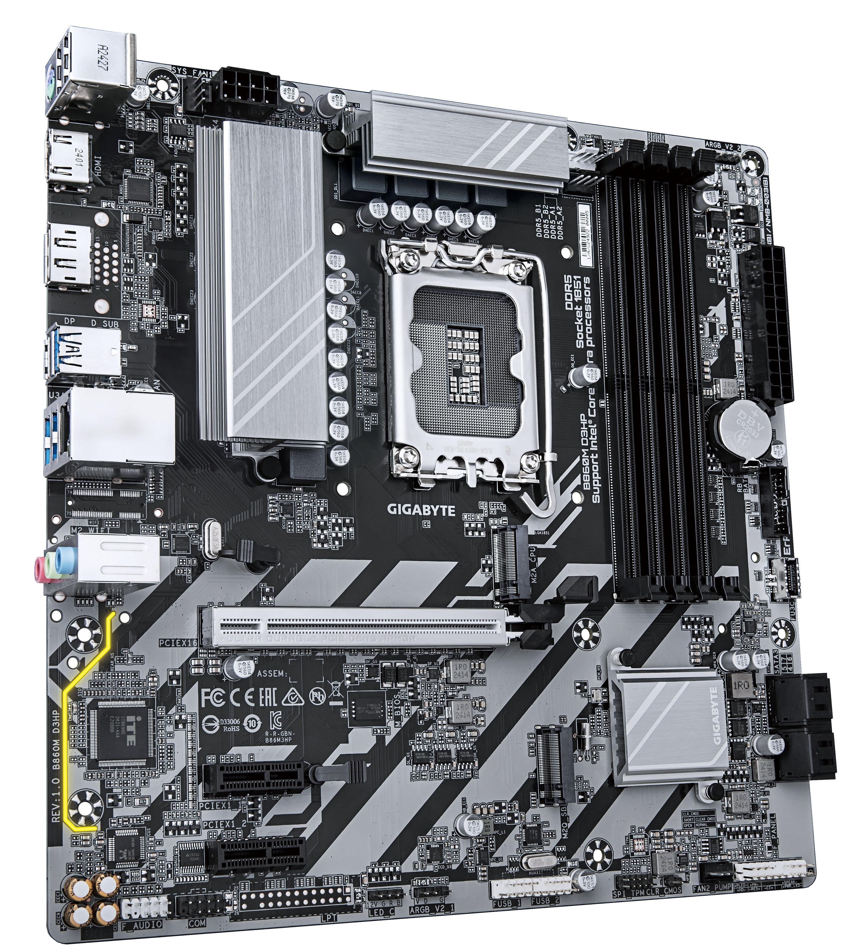 Motherboard GIGABYTE B860M D3HP (LGA 1851 (Socket V1) - micro ATX - Duplo canal - Castanho escuro) — miniatura 3
