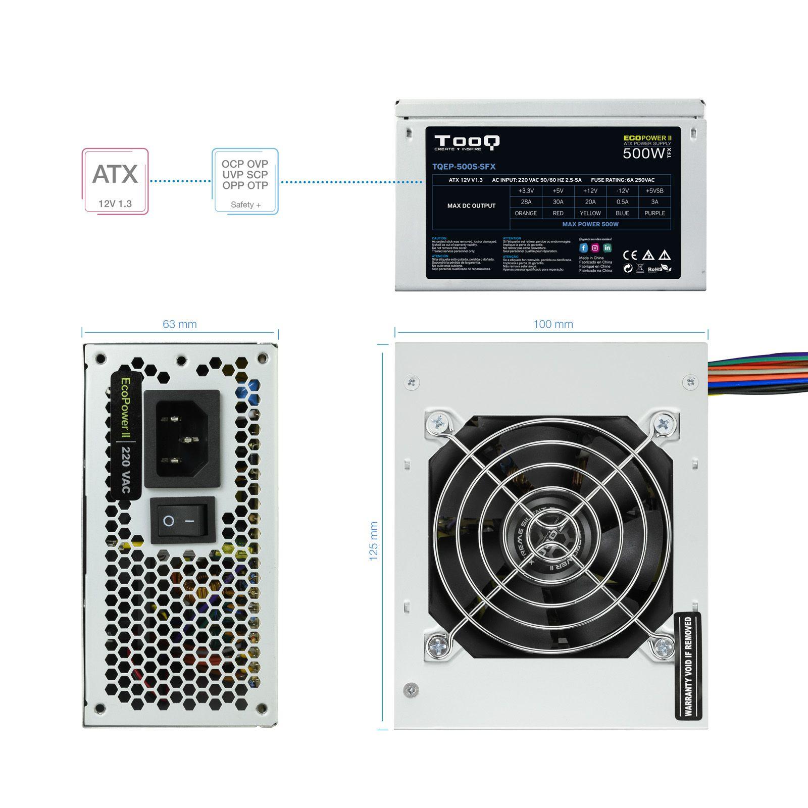 Fonte de Alimentação TOOQ Ecopower II TQEP-500S-SFX (micro ATX - 500 W - Não modular - Prateado), miniatura 9